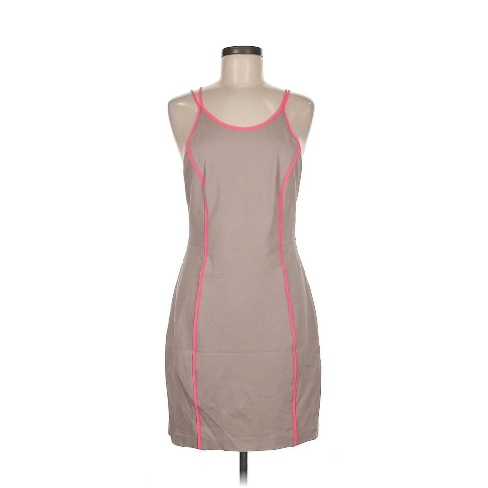 Trina Turk Sleeveless Sheath Dress Beige Pink‎ Trim Career Cocktail Party Size 8